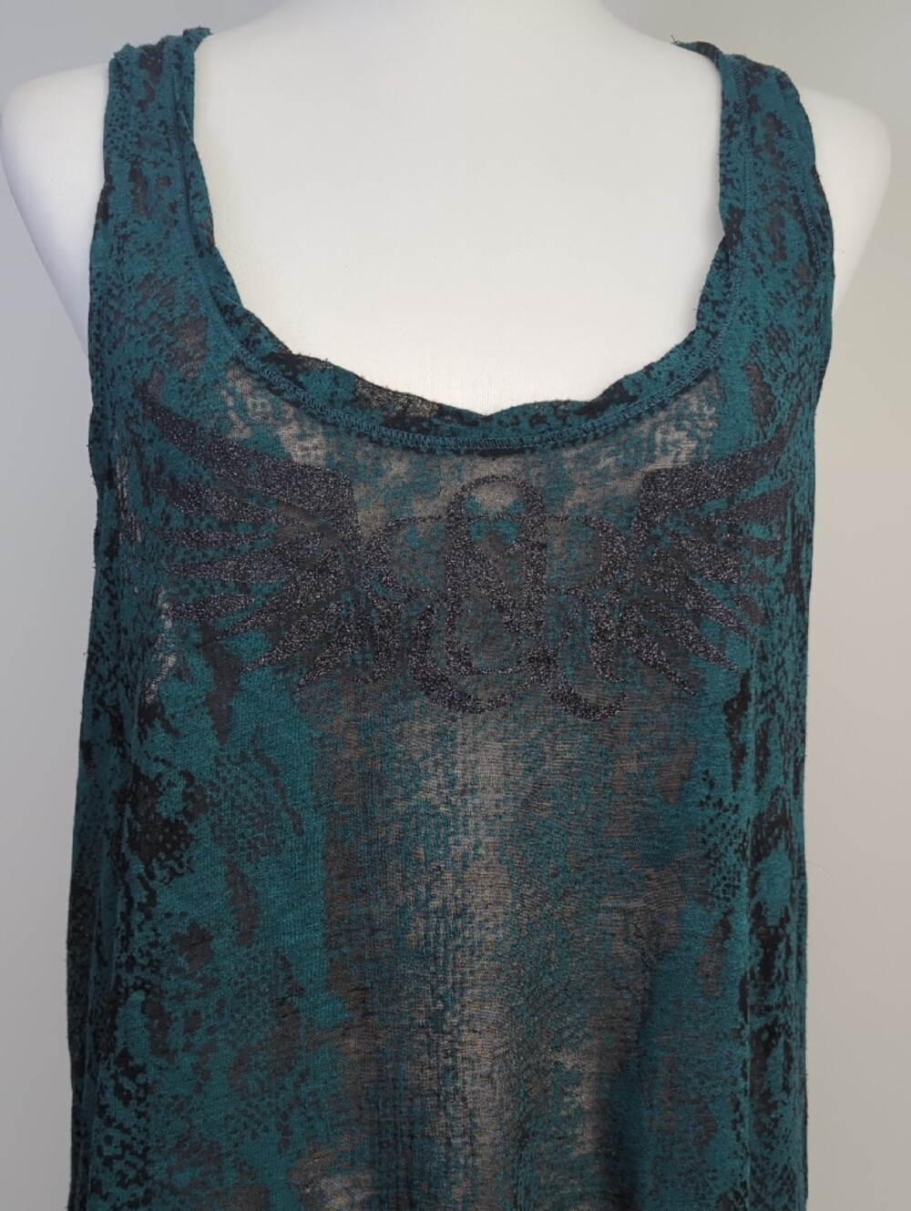 Pair of Rock & Republic Embellished Snakeskin Racerback Tank Tops Teal Maroon - Picture 6 of 16